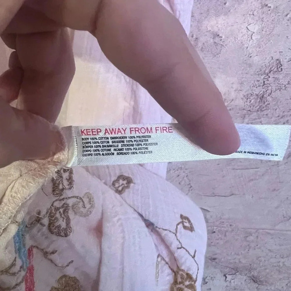 Anthropologie Womens Pink Embroidered Gauze Square Neck Tunic Dress Sz XS Bees - Picture 5 of 13